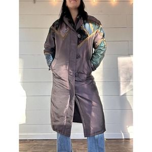 Cyclone Down Jacket Iridescent Long Puffy Trenchcoat Womens Vintage